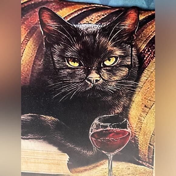 Cat with book and wine metal sign - Picture 3 of 4